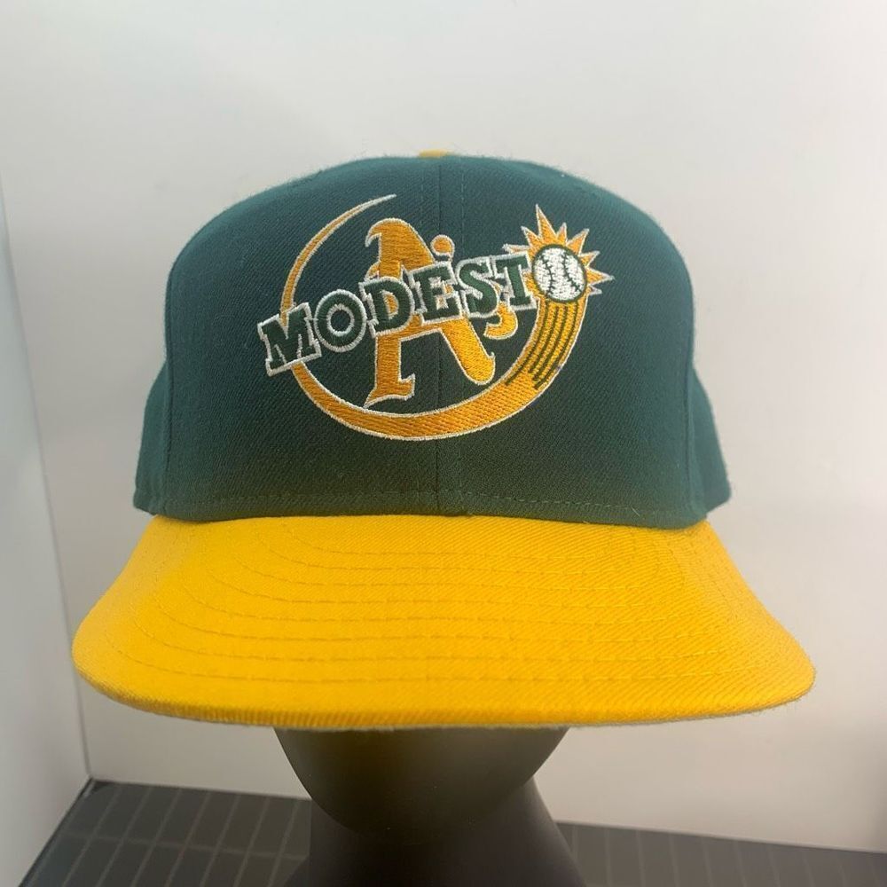 Vtg 90s Modesto A's California New Era 59/50 Baseball Wool Cap Hat USA 7 1/4